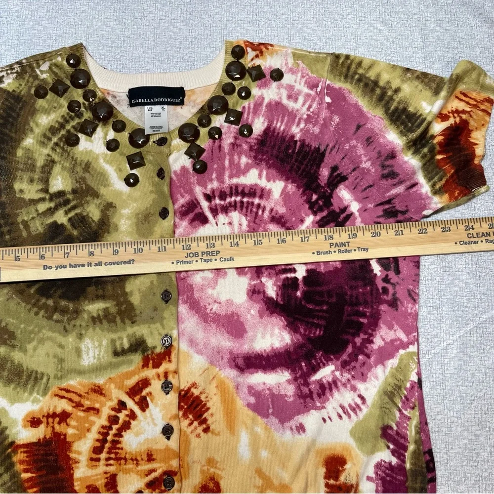 Isabella Rodriguez Beaded Tie Dye Cardigan Sweater Short Sleeve Size XL